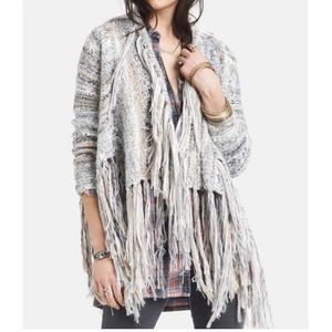Free People Chunky Knit Fringe Birkenstock Open Cardigan EUC M